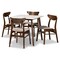 Baxton Studio Paras Mid-Century Transitional Light Beige Fabric and Walnut Brown Finished Wood 5-PC Dining Set 178-10809-11082-Zoro - alternate 1
